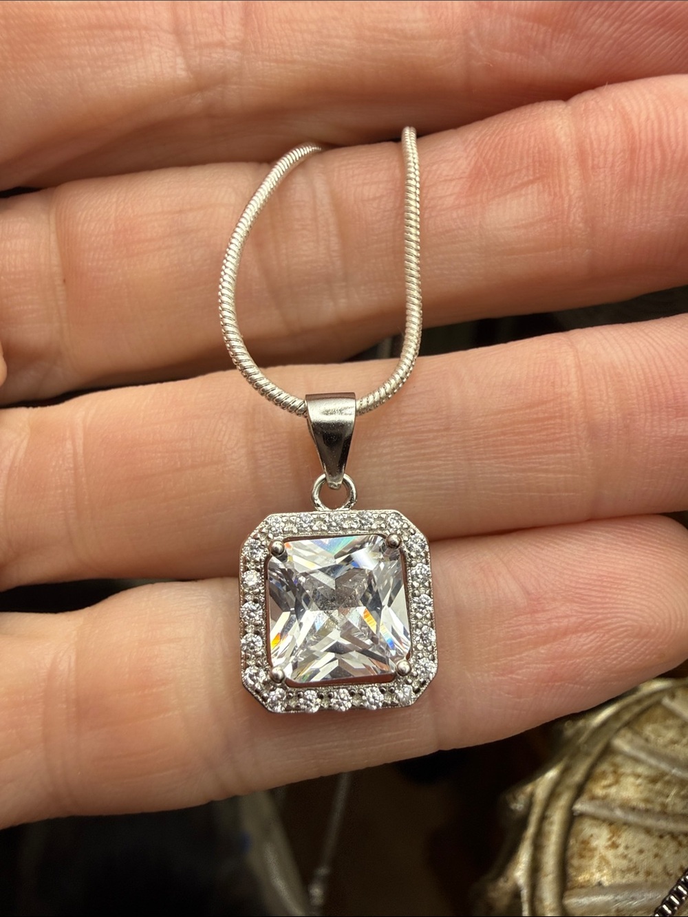 3CT MOISSANITE DIAMOND halo PENDANT princess cut  925 Sterling Silver Necklace